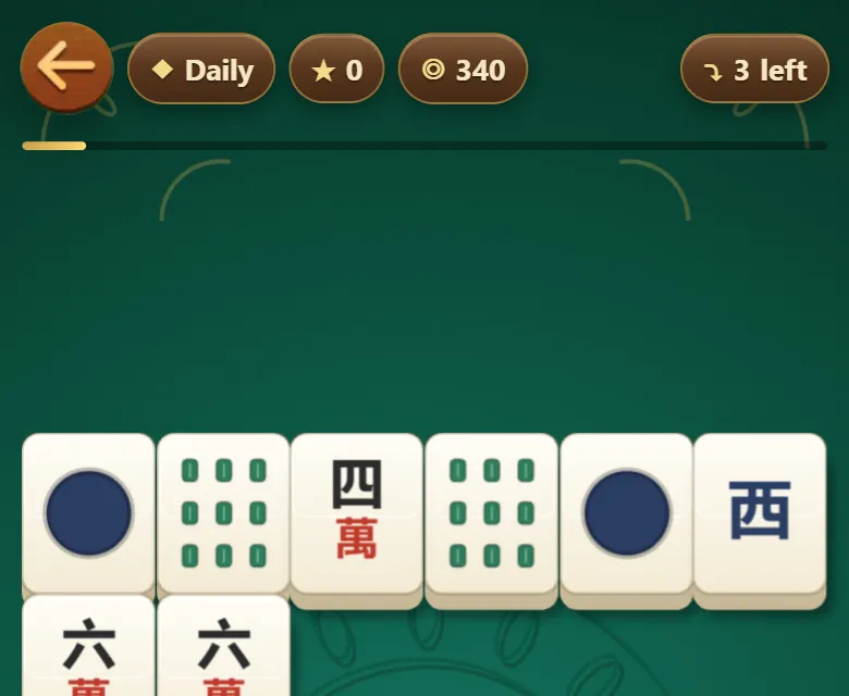 The daily challenge board in Yila Mahjong, a single layer of tiles under a Daily label